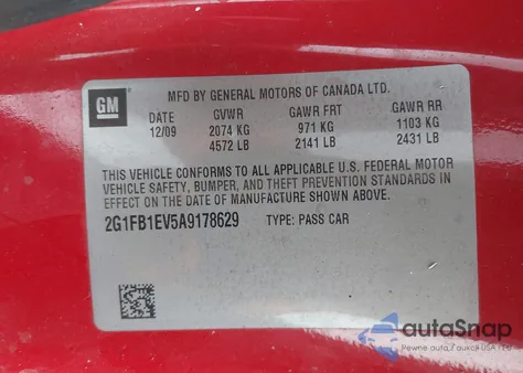 2010 Chevrolet Camaro 1Lt из США, поврежденный, VIN 2G1FB1EV5A9178629